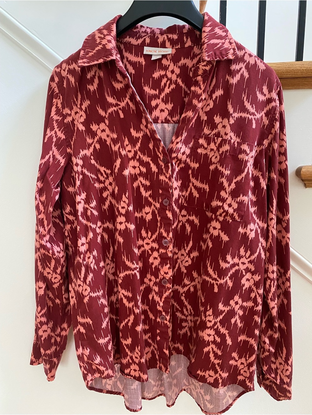 Knox Rose Maroon and Pink Printed Button-Up Blouse